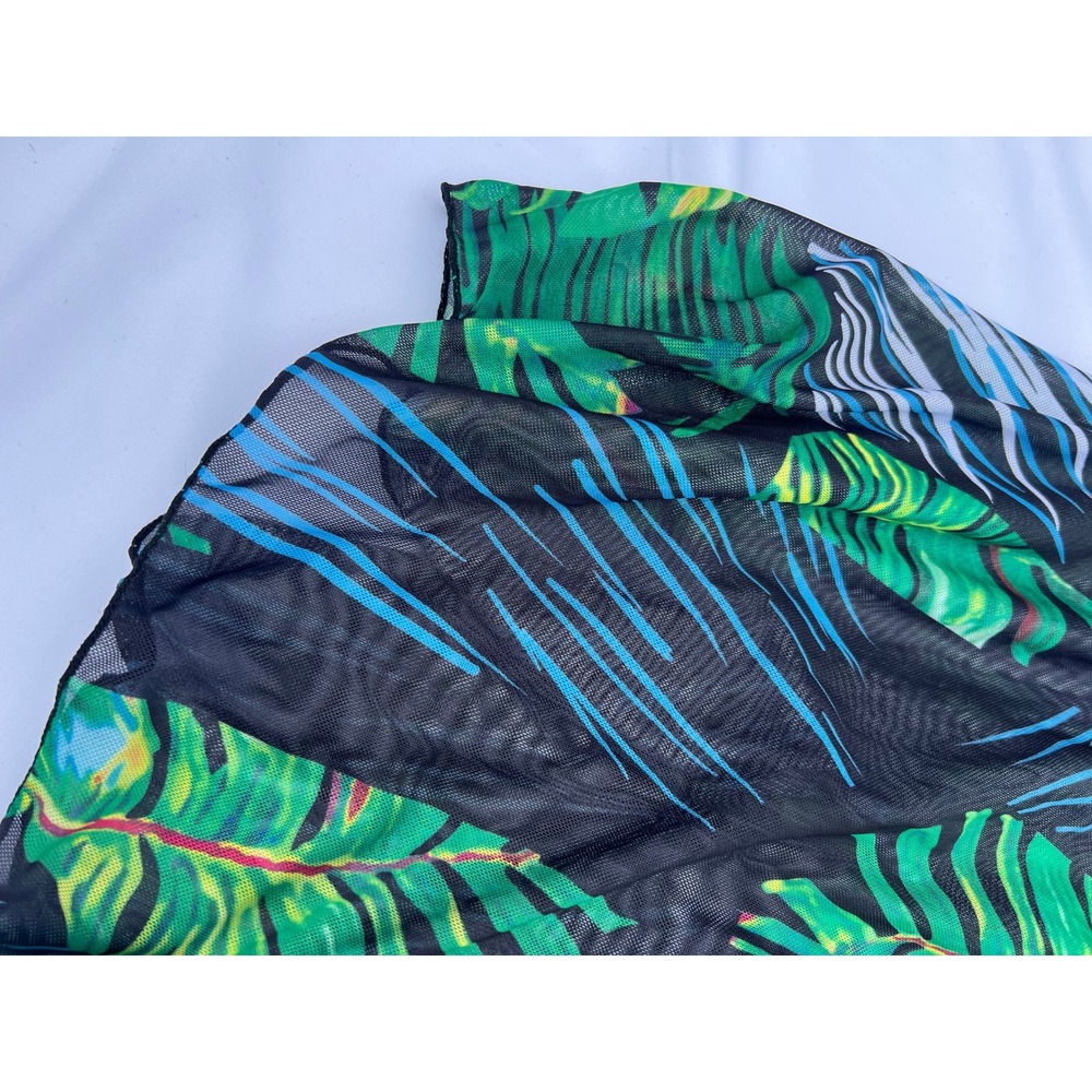 Tropical Palm Print 3 Piece Bikini Set with Mesh Maxi Skirt Cover Up Green M - Picture 6 of 10